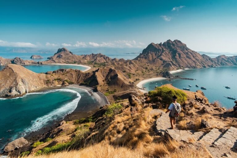 Discover the breathtaking coastal view of Nusa Tenggara Barat with vibrant waters and scenic trails.